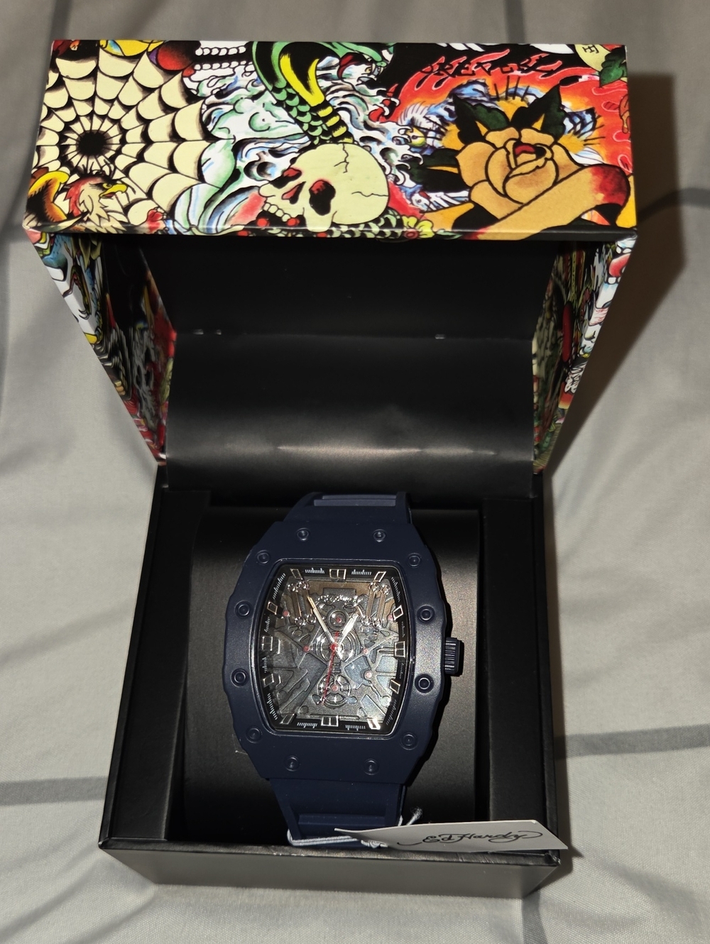 Ed Hardy Men’s Navy Blue Skeleton Dial Sport Watch